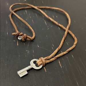 Brown Leather Necklace with Silver Key Pendant